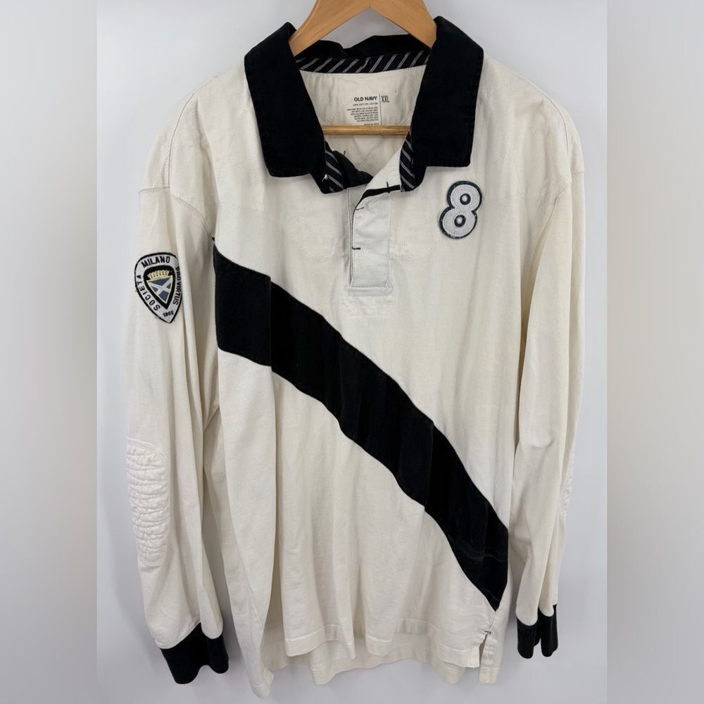 Vintage Old Navy men’s long sleeve rugby polo collared off white shirt size XXL